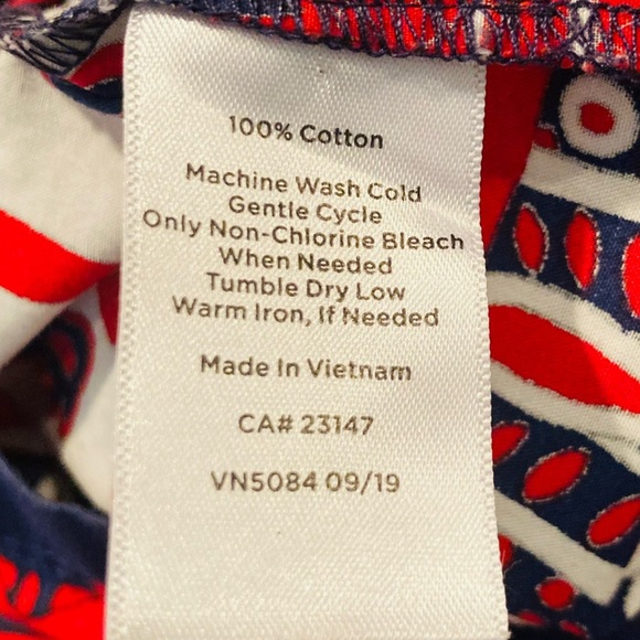 Talbots paisley poplin picnic button front shirt dress in red white and blue. 8P - Picture 7 of 8